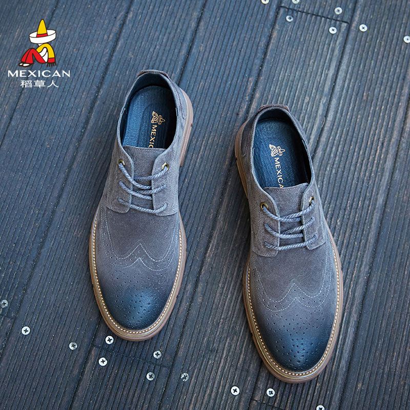 稻草人mexican系带圆头休闲鞋