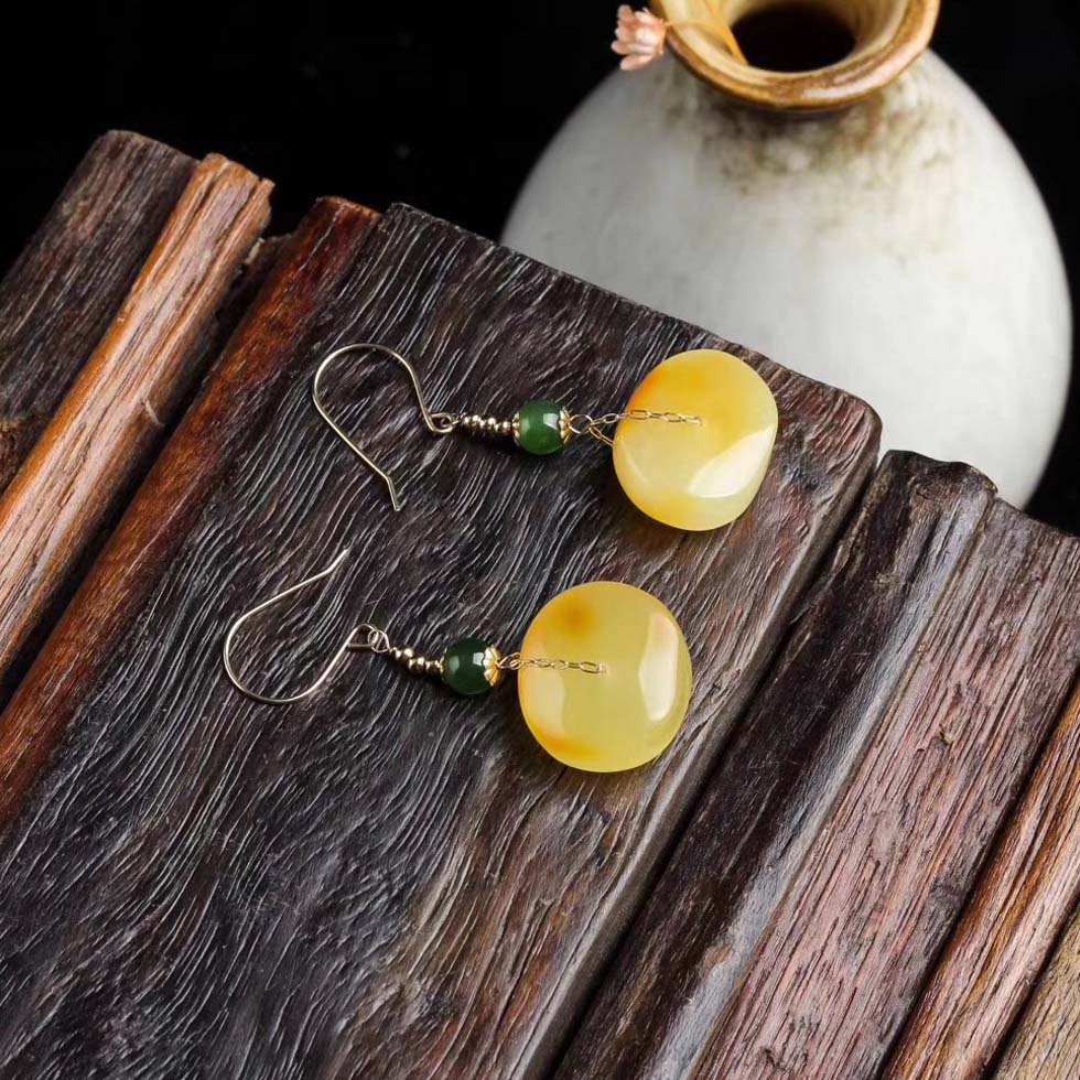 良材汇原矿蜜蜡随形平安扣耳环_家具饰品_居家配饰众趣