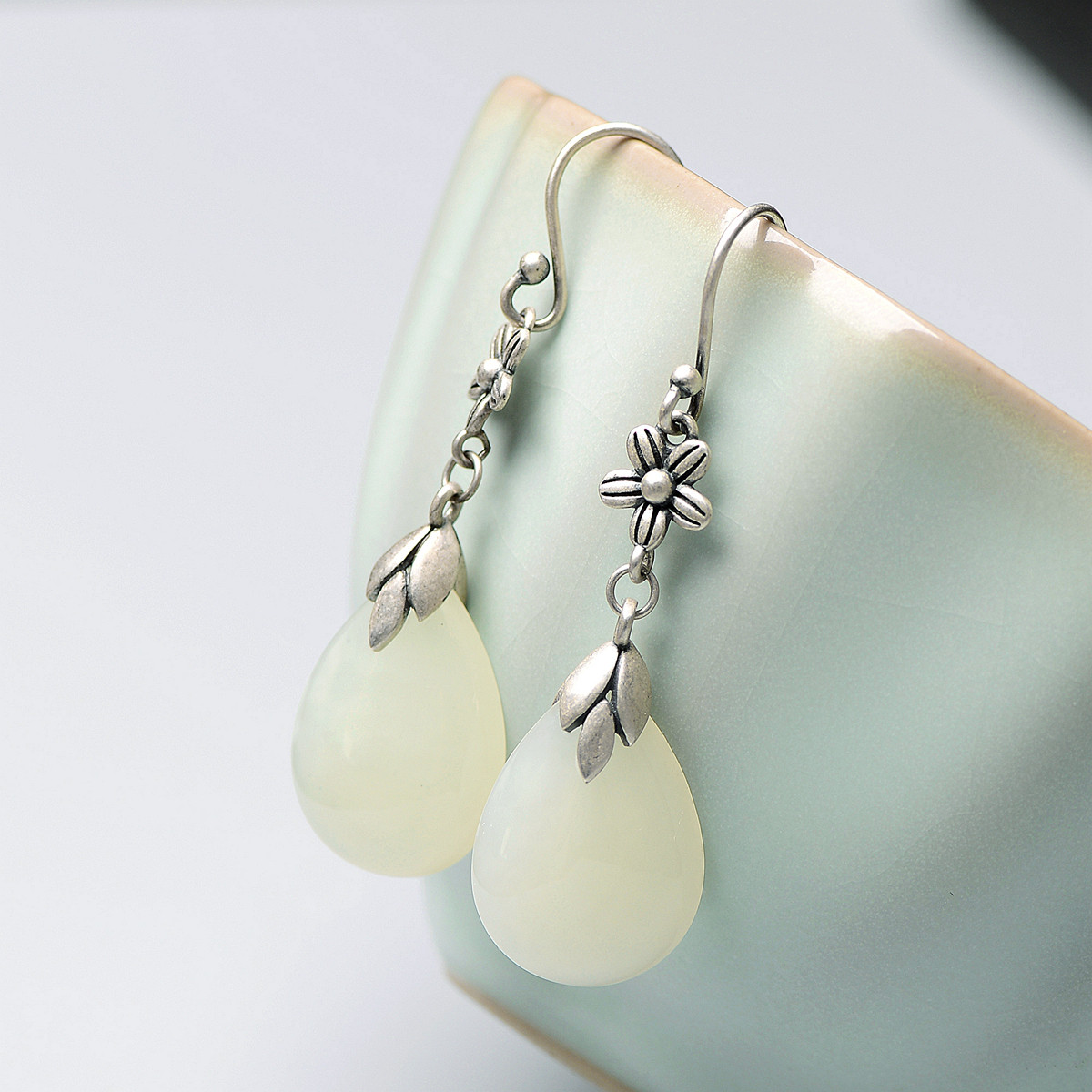 翠云间925银立体和田玉水滴耳坠，我的新宠！