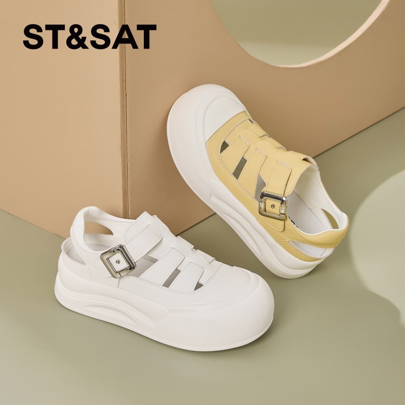 星期六ST&SAT厚底罗马凉鞋：小白鞋的夏日新玩法，透气洞洞设计是亮点还是槽点？