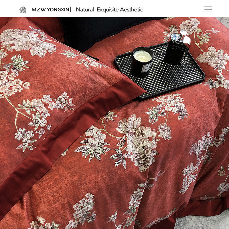 浮影轻奢美式花卉被套：婚庆四件套的红色浪漫与冷静独处的矛盾体验