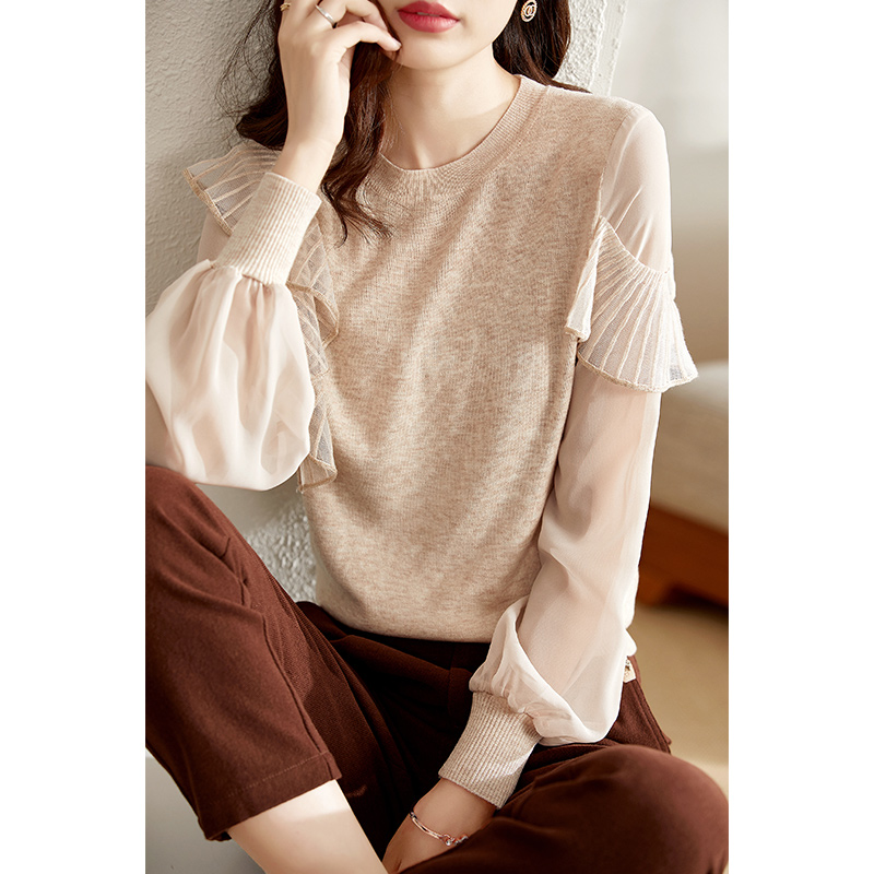 欧昵雪拼接针织衫：雪纺袖的温柔暴击，穿出春日氛围感！