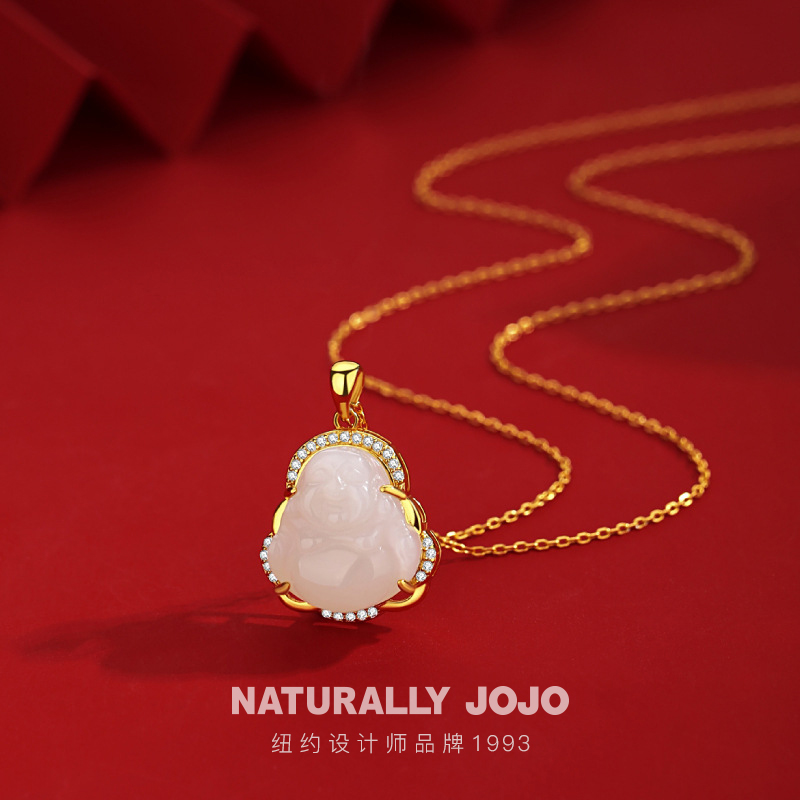 S925银和田玉弥勒佛锁骨链,750元值不值?